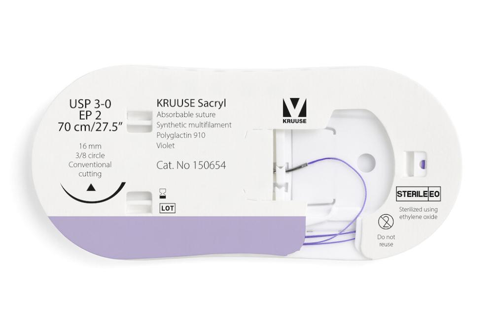 KR Sacryl,USP 3-0,70cm 16 mm 3/8 K cut, 12 Stk