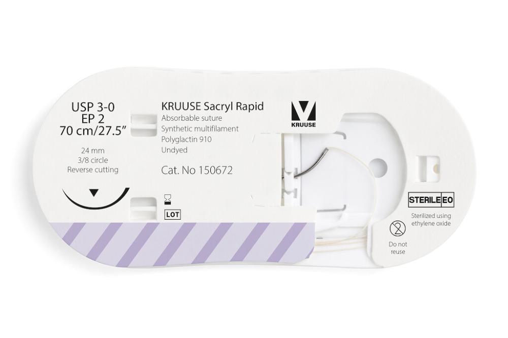 KR Sacryl Rapid,USP 3-0,70cm 24 mm 3/8 K, RC, 12 Stk