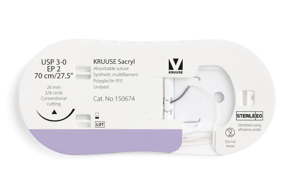 KR Sacryl,USP 3-0,70cm 19 mm 3/8 K cut, 12 Stk