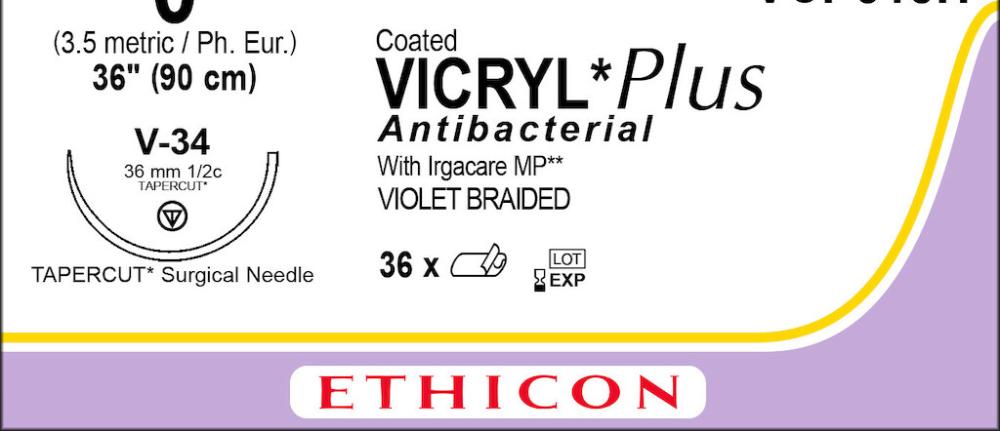 Vicryl plus USP 0 No VCP518H violet 90 cm V-34 36 pces