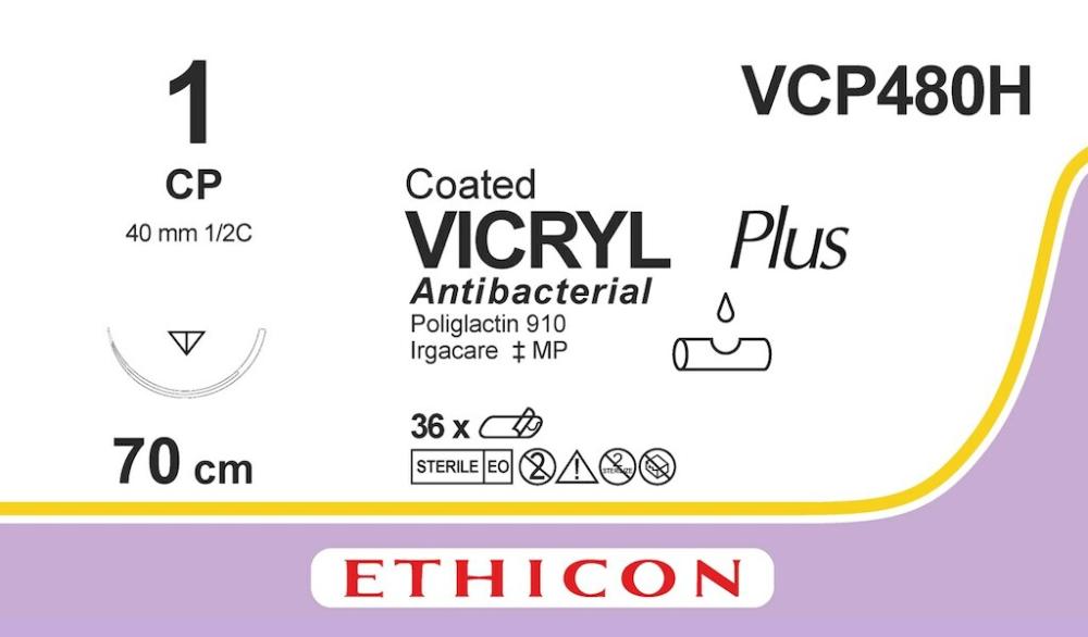 Vicryl plus USP 1 No VCP480H violet 70 cm CP 36 pces