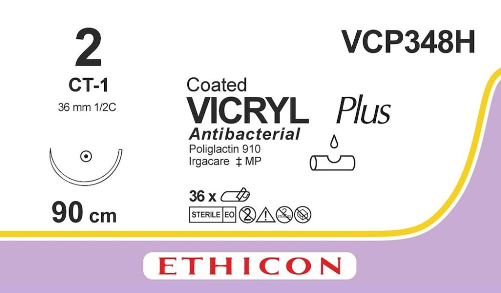 Vicryl plus USP 2 No VCP348H violet 90 cm CT-1 36 pces