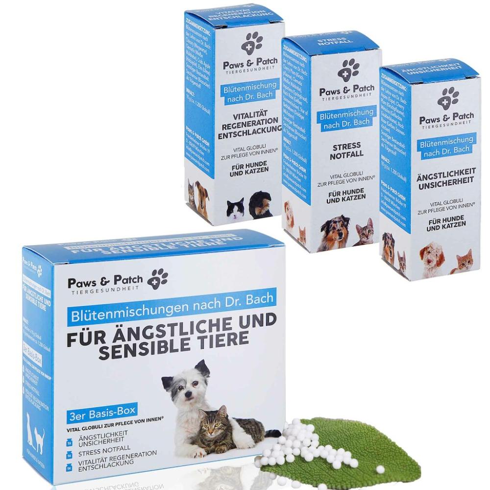 Set de 3 pour animaux anxieux + sensibles 3x10g Paws and Patch Mélange de fleurs de Bach